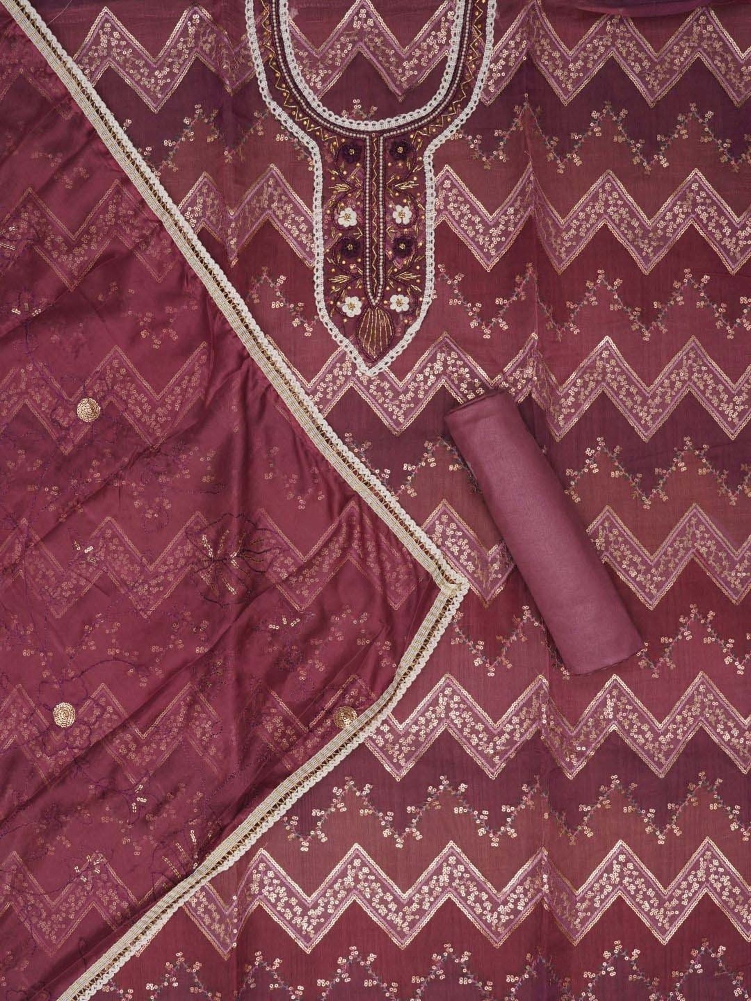 Jaipur Kurti Purple Embroidered Unstitched Dress Material