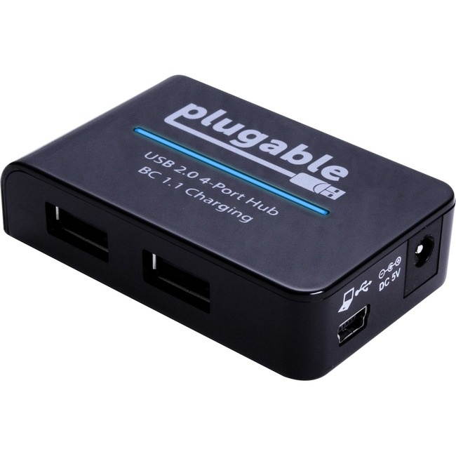 Plugable USB 2.0 4-Port High Speed Hub with 12.5W Power Adapter.