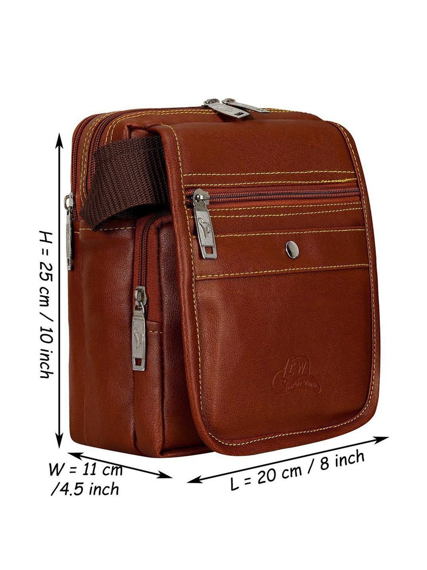 Leather World Tan Solid Medium Cross Body Bag