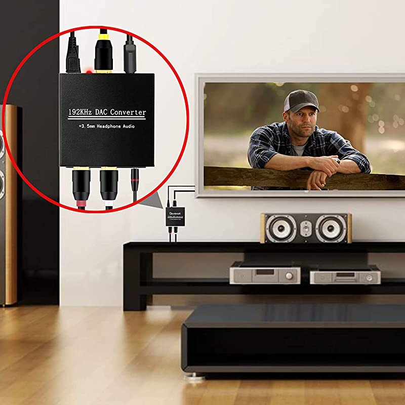 DAC Converter, Digital to Analog 192kHz Converter with Optical SPDIF Toslink Coaxial to L/R 3.5mm Stereo Audio Adapter with Optical Cable for Xbox HDTV PS4 Home Cinema Systems