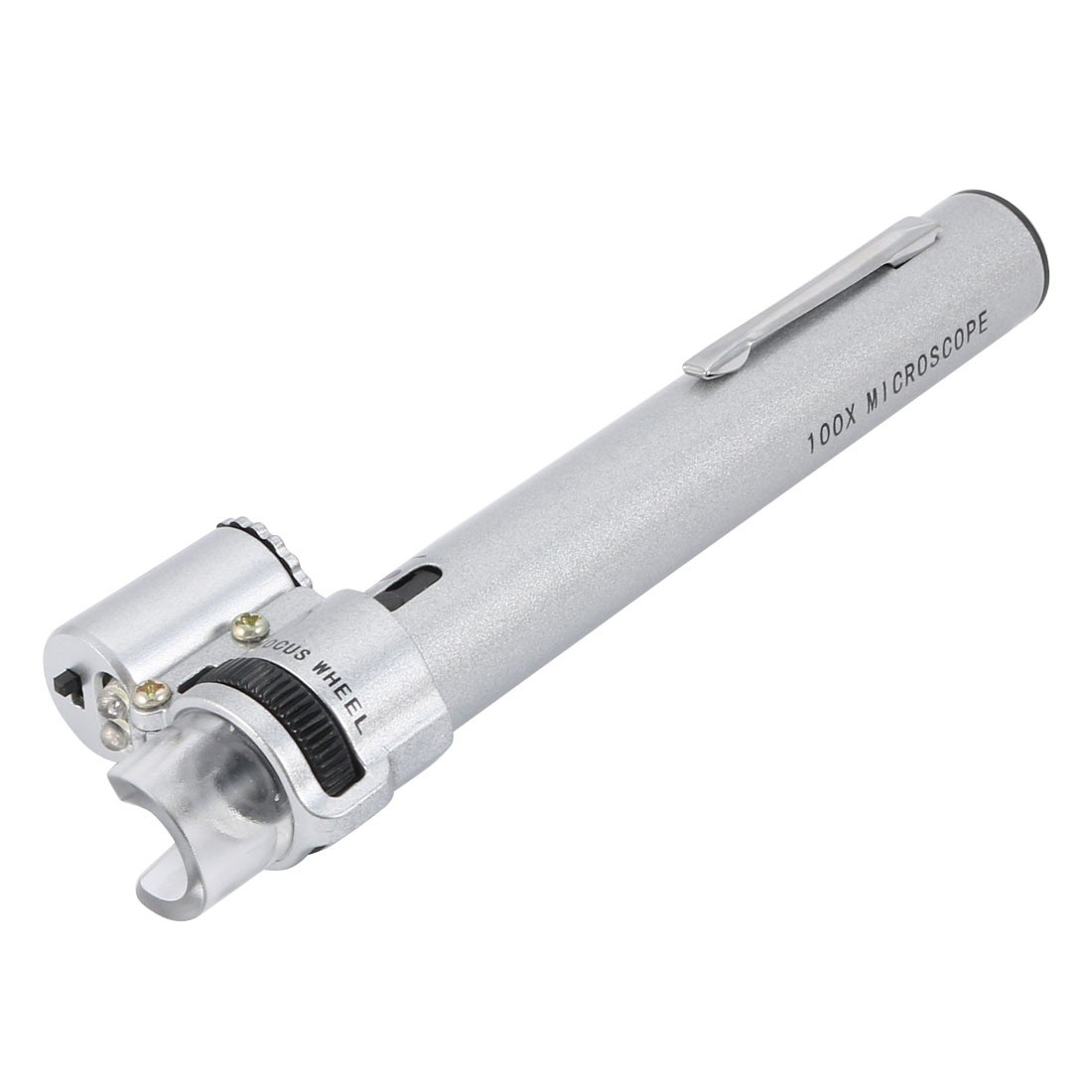 Microscope 2 LED Light 100X Illuminated Magnifier Magnifying Glass Silver Tone Pen Type Microscope