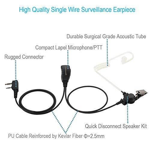 Single Wire Earpiece for Kenwood TK NX TH Series Radios with 2 Plug Jack, Including TK-2312, TK-3160, TK-3312, TK-3360, TK-3400, TK-3402, TH-F6A, TH-D72A, TH-D74A, etc, Acoustic Surveillance Headset