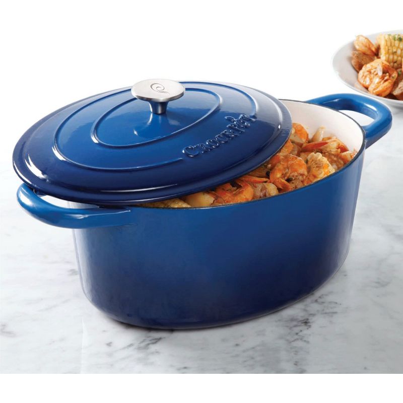 Crock Pot 69149.02 7 Quart Durable Oval Enamel Cast Iron Covered Dutch Oven Slow Cooker, Sapphire Blue