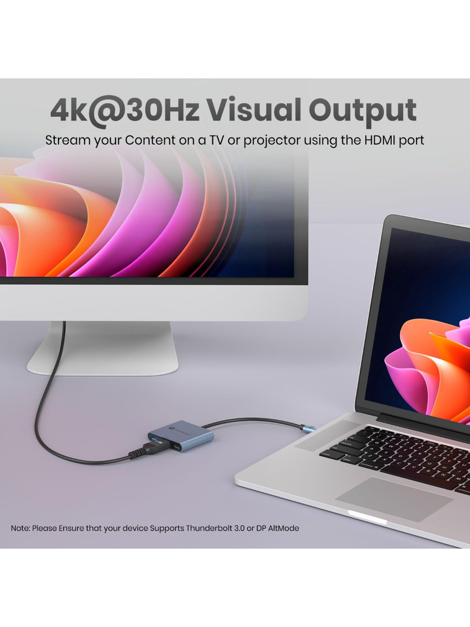 Portronics C-Konnect Plus Type-C to HDMI Adapter with 100 W PD Charging for Laptop, MacBook (Grey)