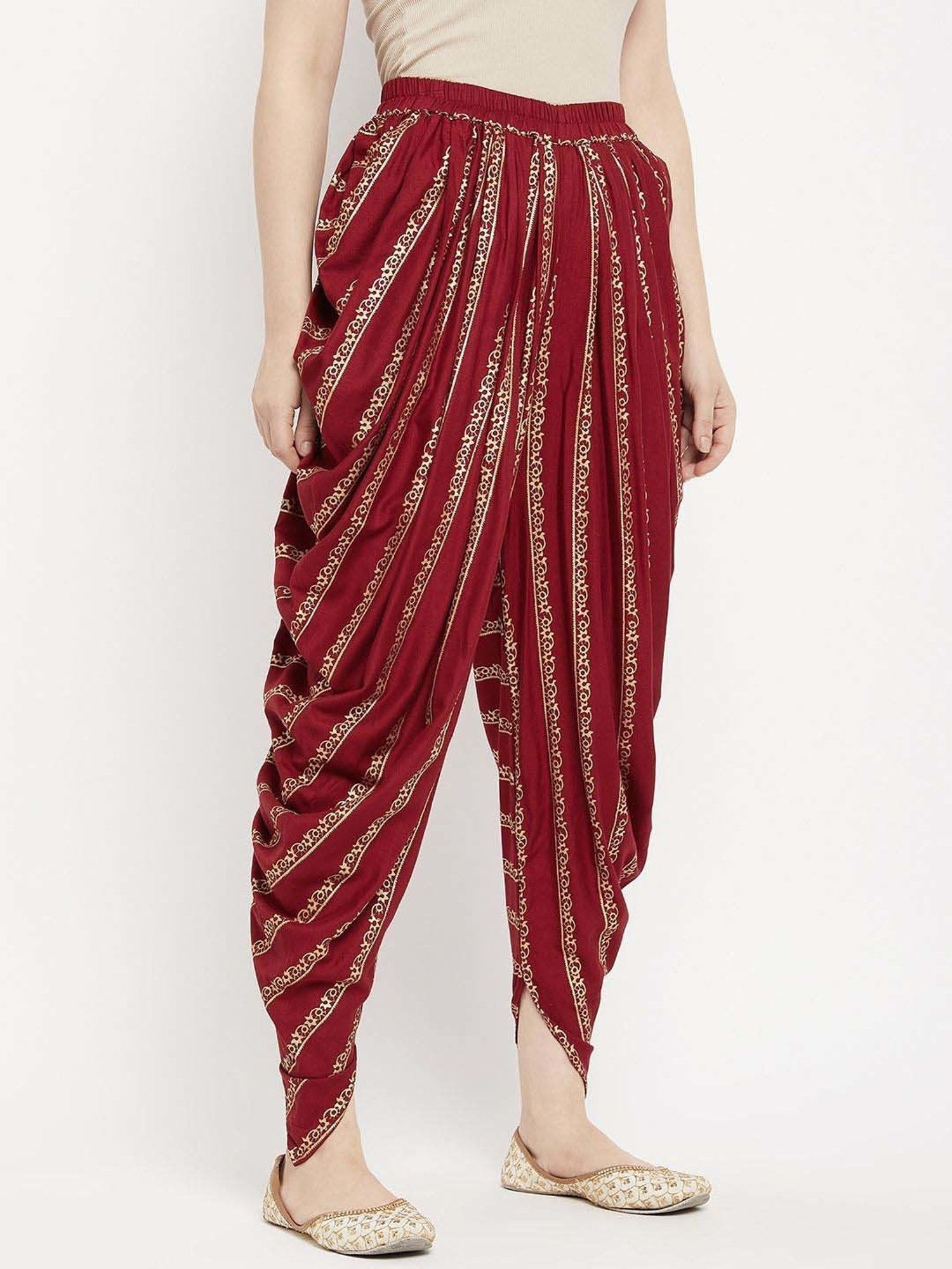 Castle Maroon Printed Dhoti Pants