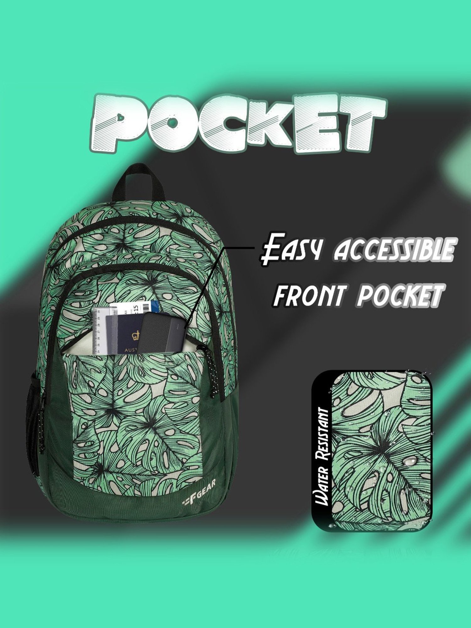 F Gear Nico Palm Green Black Printed Small Backpack