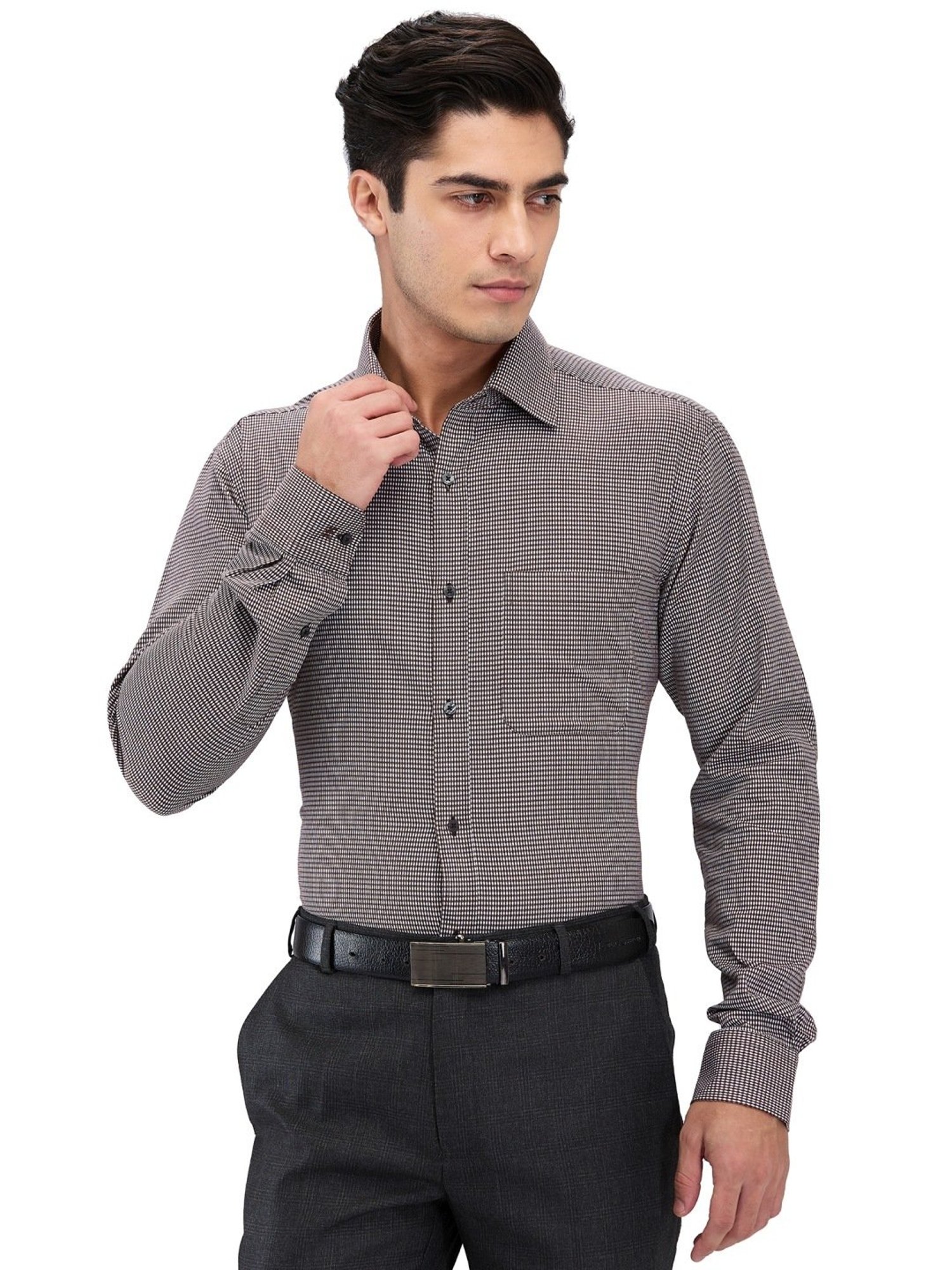 Raymond Black Cotton Slim Fit Self Pattern Shirt