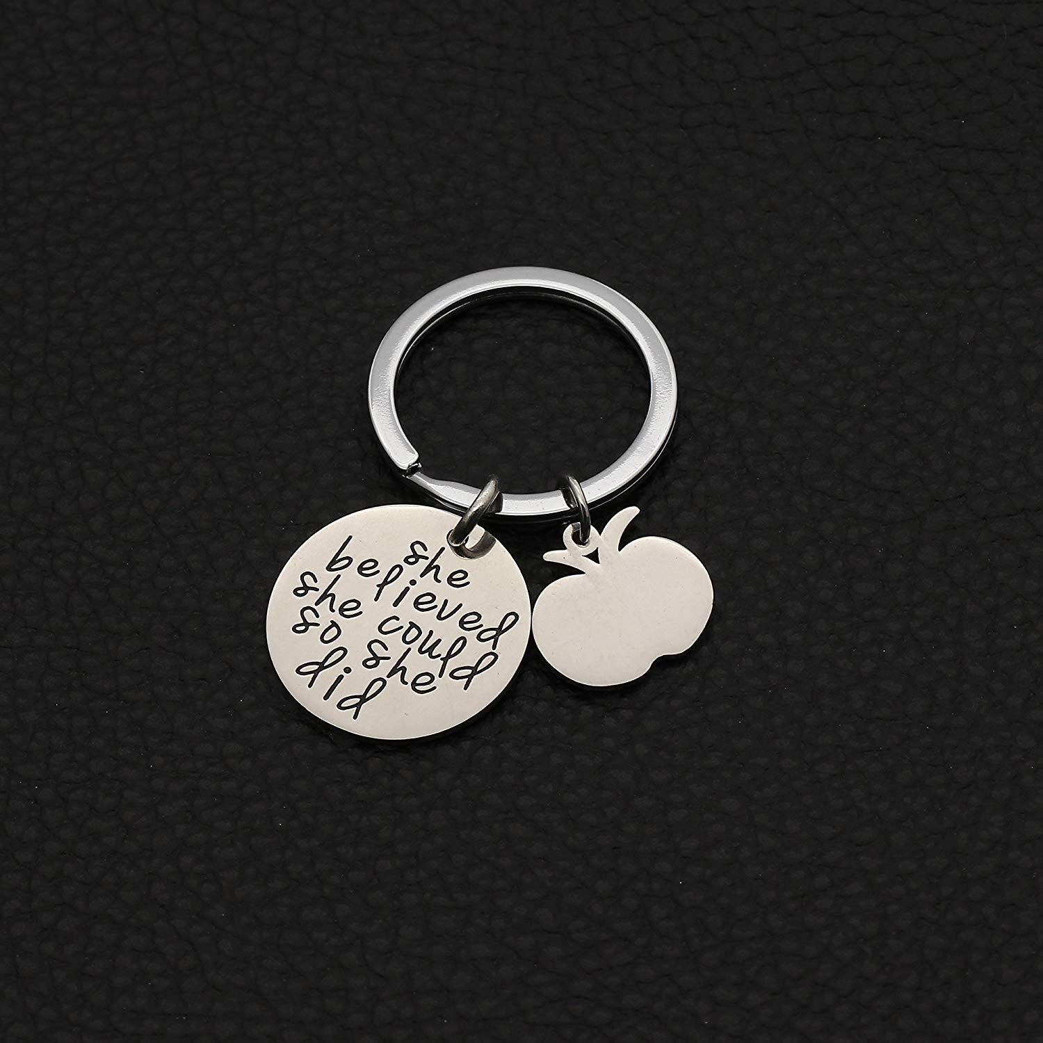 CAROMAY Best Friend Family Key Chain Ring Lucky Apple - She Believed She Could So She Did