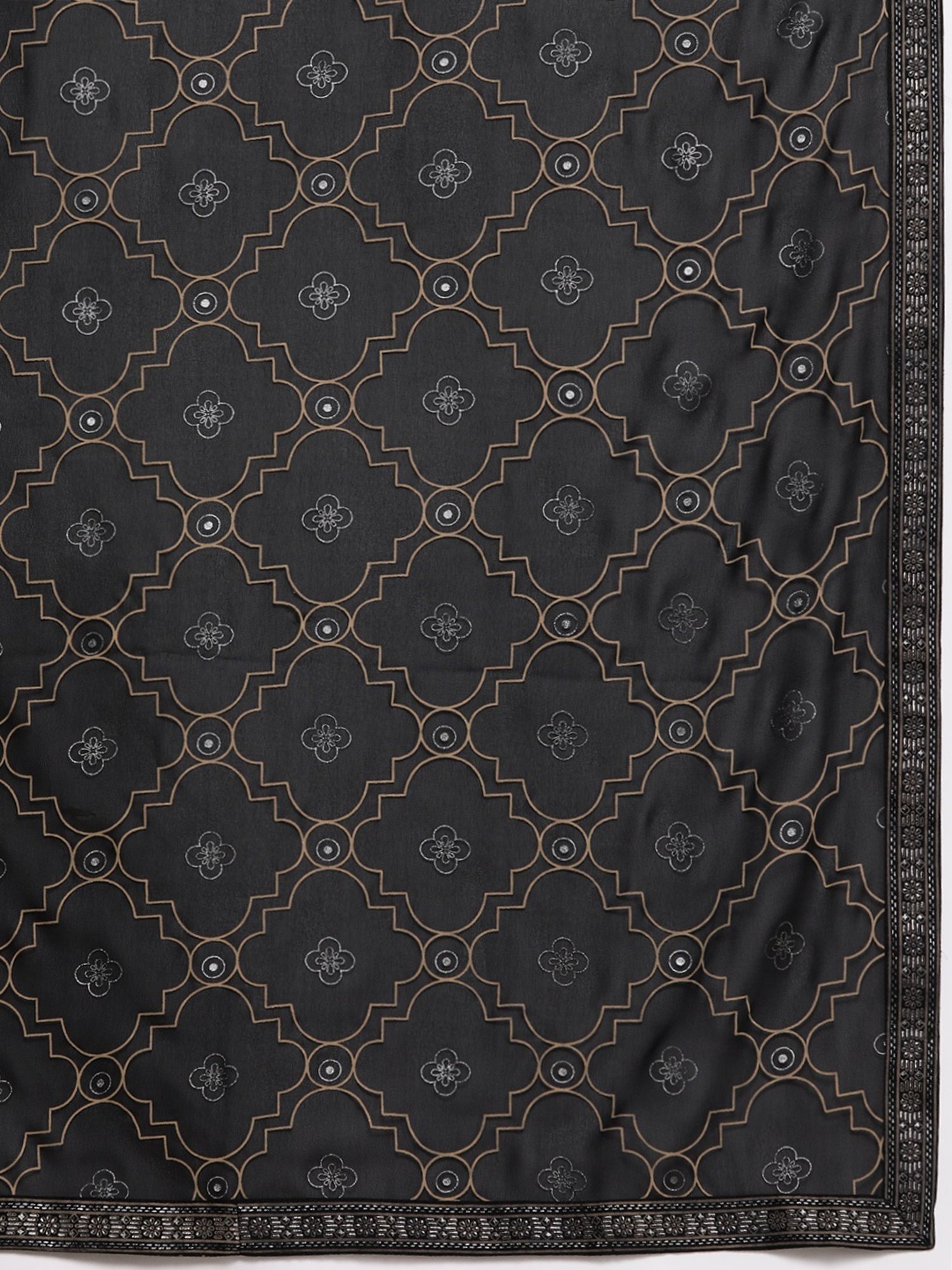 Ziyaa Black Woven Pattern Kurta Pant Set With Dupatta