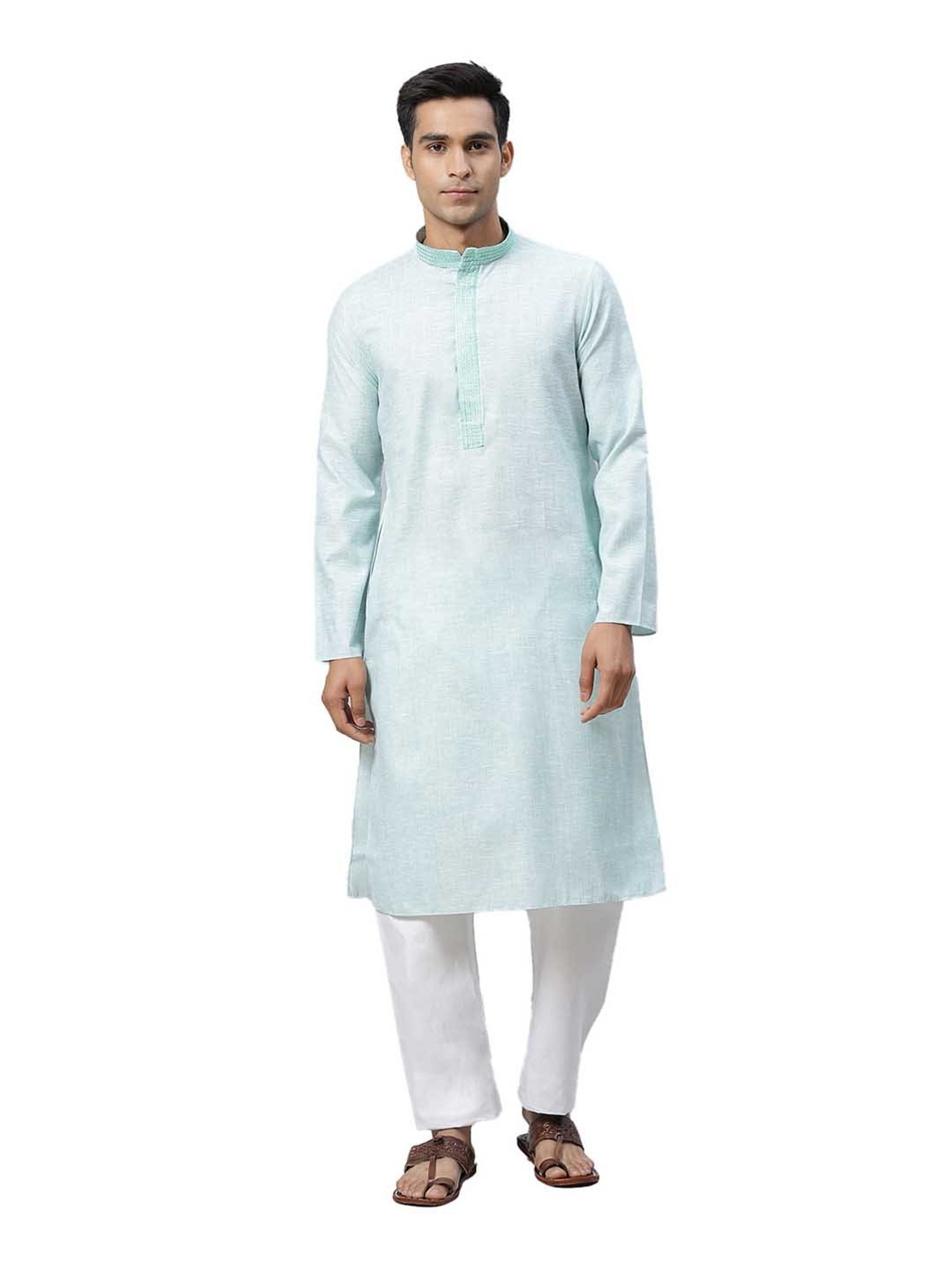 Manthan Green Cotton Solid Kurta