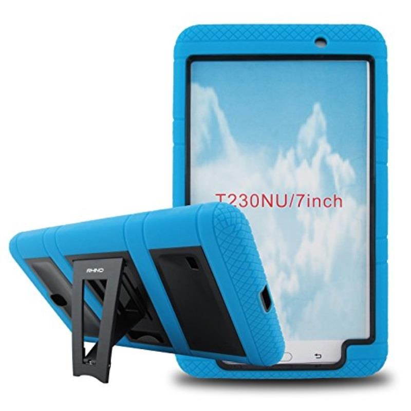 [iRhino] TM Heavy Duty rugged impact Dual Layer Hybrid Case cover with Build In Kickstand Protective Case For Samsung Tablet galaxy Tab 4 7 inch T230 (LIGHT BLUE ON BLACK)