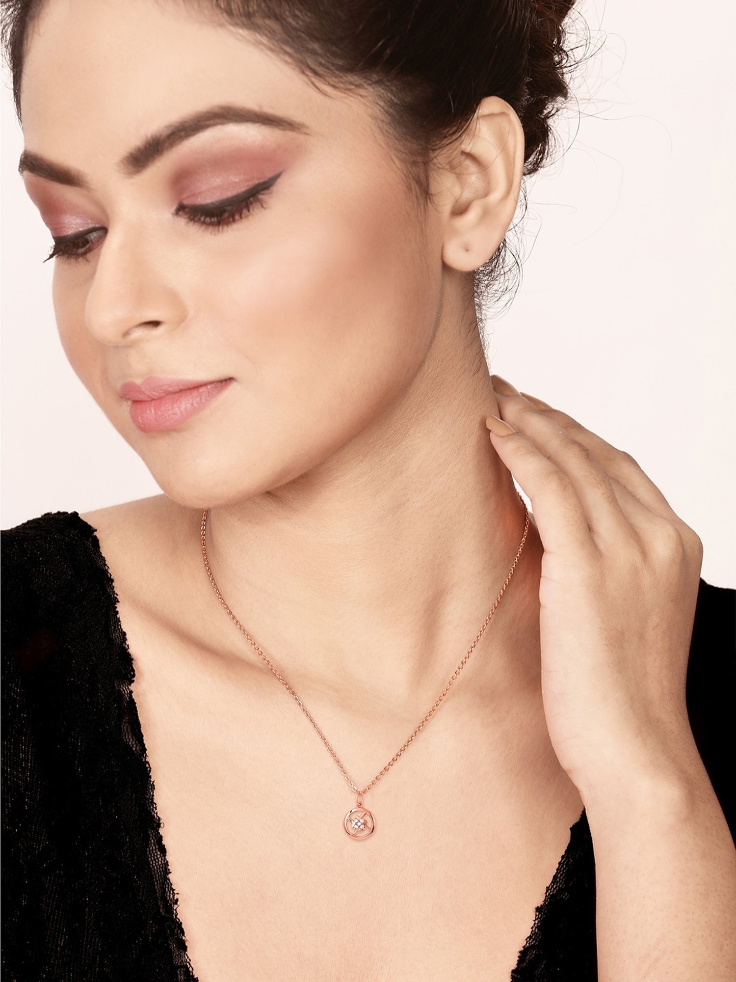 Silberry 92.5 Sterling Silver Rose Gold Bouquet Pendant With Chain