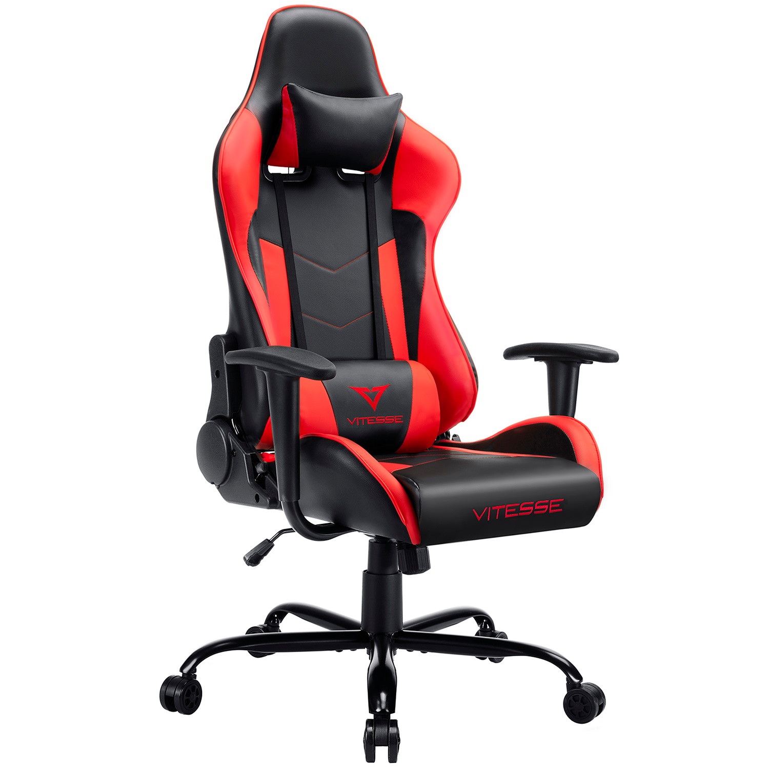 Vitesse Gaming Office Chair with Carbon Fiber Design, High Back Racing Style Seat, Swivel, Lumbar Support and Headrest(Red)