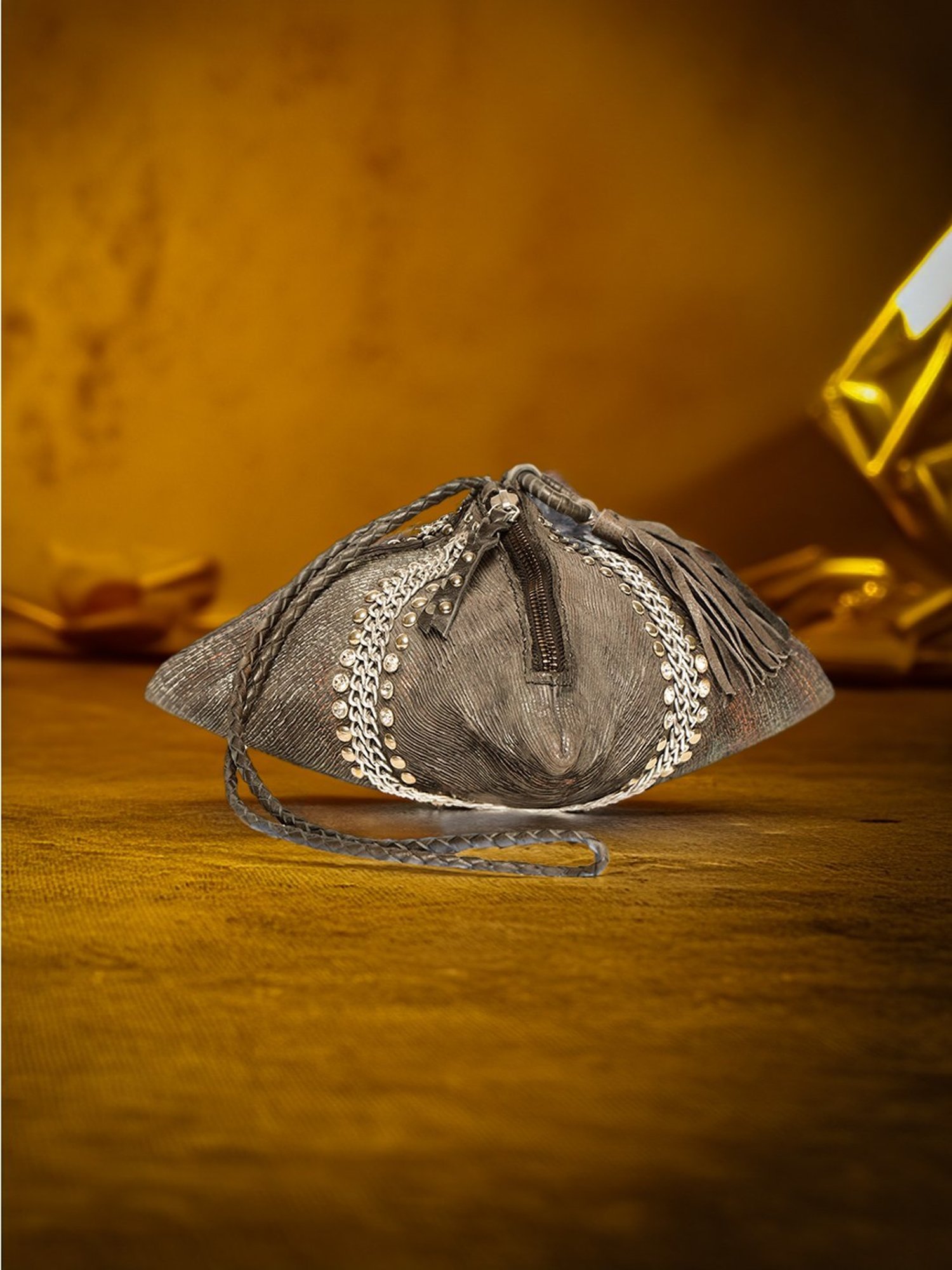 Art N Vintage Silvia Black Leather Textured Small Potli