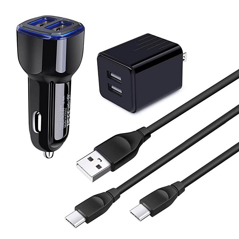 C Charger Set, Dual Port Wall Plug with 2Pack Fast Charging Type C Cord Compatible with Samsung Galaxy Note10+ 10 9 8 S10e A20 A50 S20 S20+ S10 S10+ S9 S9+ A10e A70 A80, Google Pixel 3/3a/2XL
