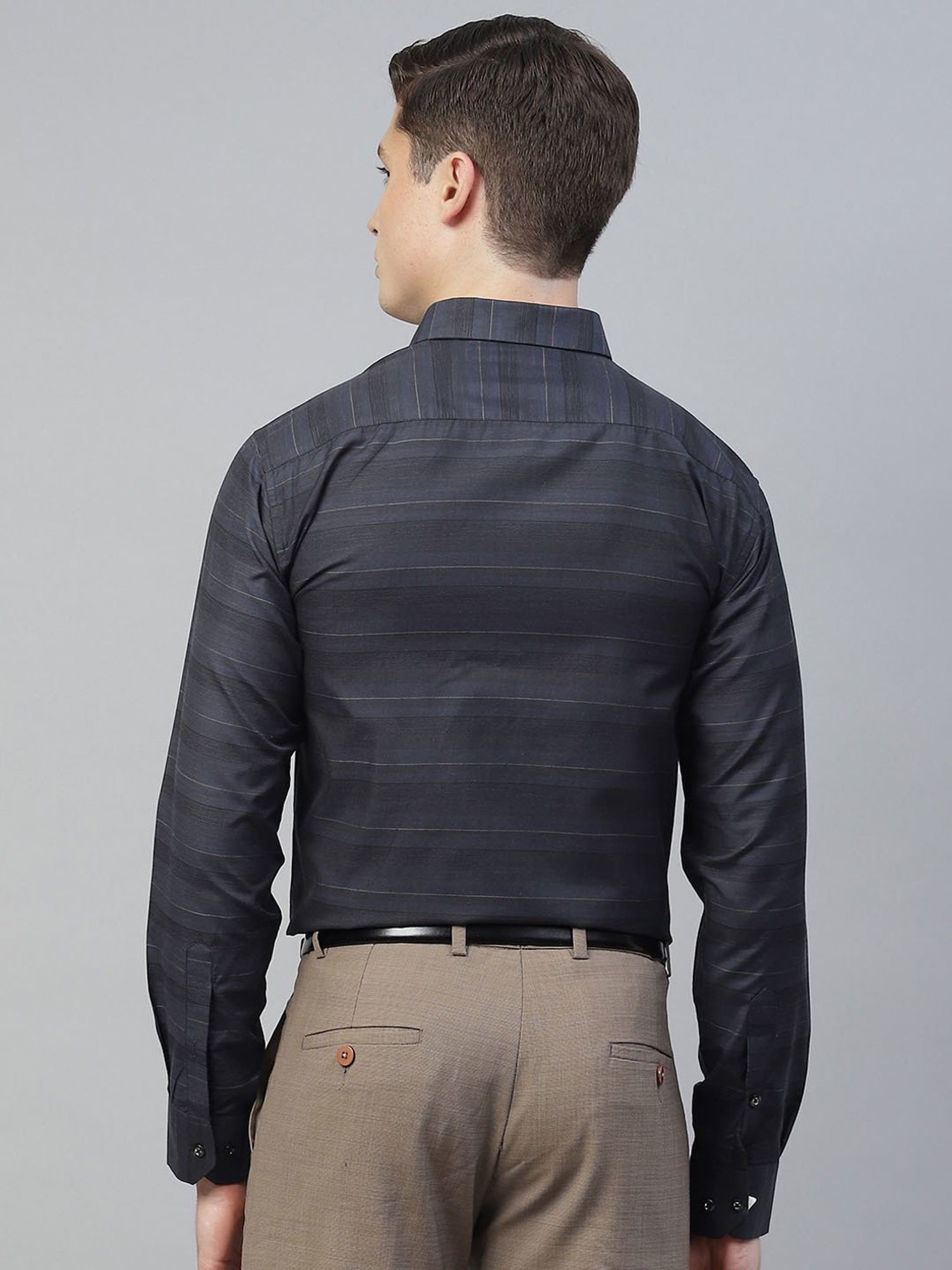 ManQ Navy Regular Fit Striped Shirt