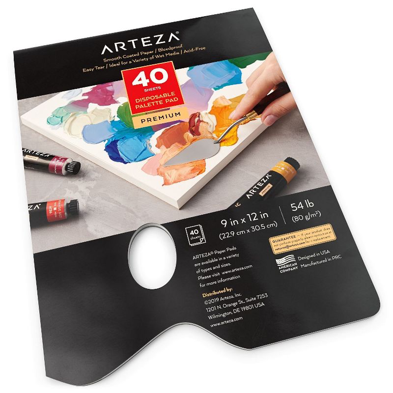 Arteza Disposable Palette Bleed-Proof Paper Pad, Simple Cleanup, 9"x12", 40 Sheets (ARTZ-9667)