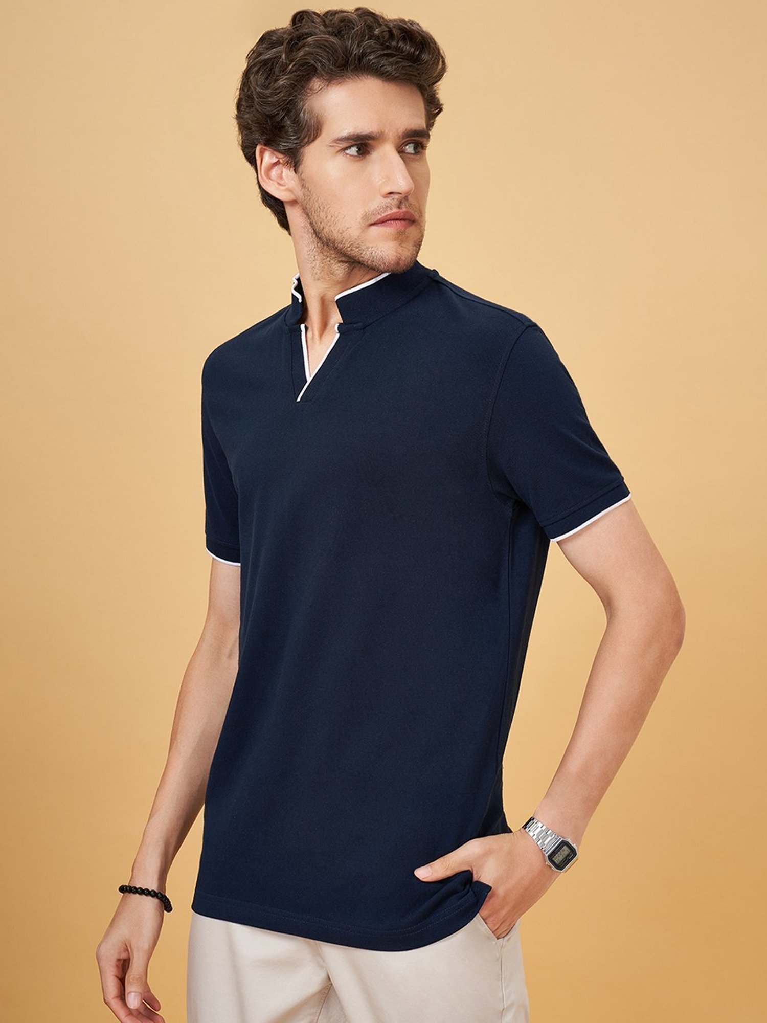 Byford By Pantaloons Blue Depths Cotton Slim Fit T-Shirt