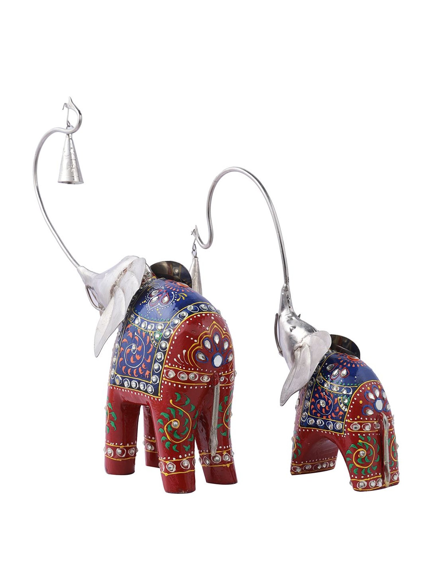 Aapno Rajasthan Silver & Blue Elephant Figurine Showpiece Set