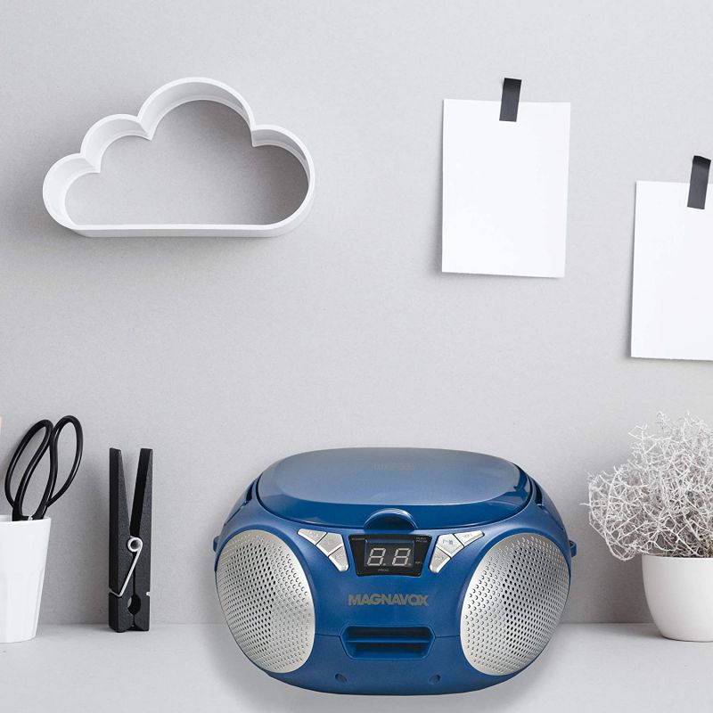 Magnavox MD6924-BL Portable Top Loading CD Boombox with AM/FM Stereo Radio in Blue | CD-R/CD-RW Compatible | LED Display | AUX Port Supported | Programmable CD Player |