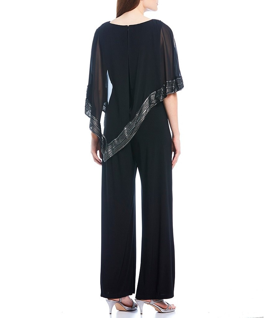 Tahari ASL Sequin Long Sleeve Crepe Jumpsuit