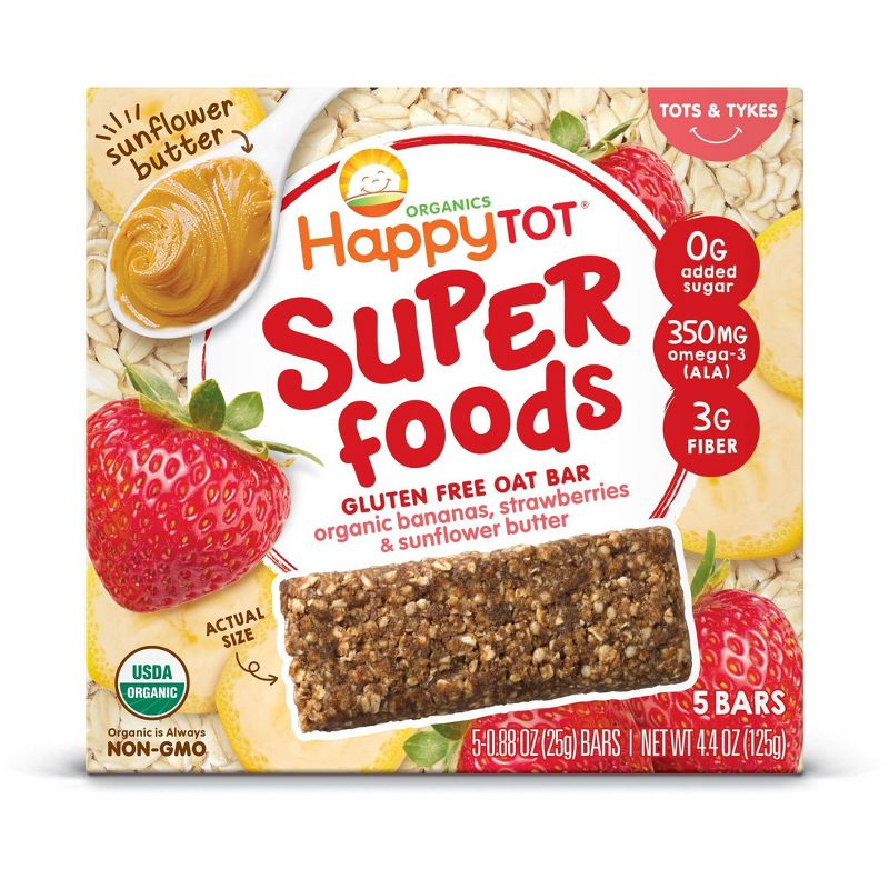 HappyTot Super Foods Oat Bar Banana Strawberry & Sunflower Butter - 5ct/0.88oz Each