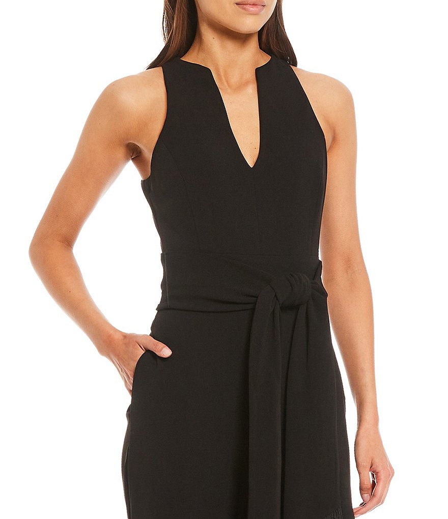 Belle Badgley Mischka Anne Crepe Fringe Jumpsuit