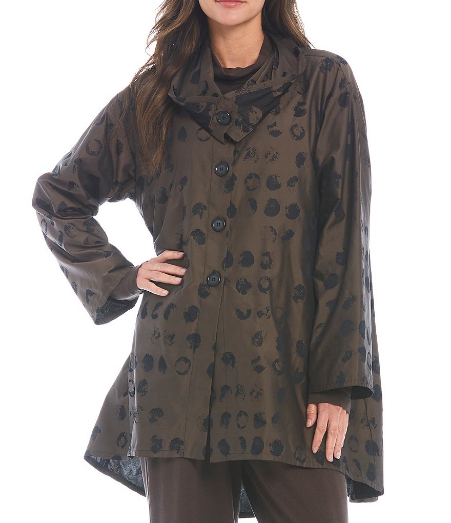 Bryn Walker Anouk Dot Print Convertible Cowl Neck Button-Front Long Sleeve Jacket