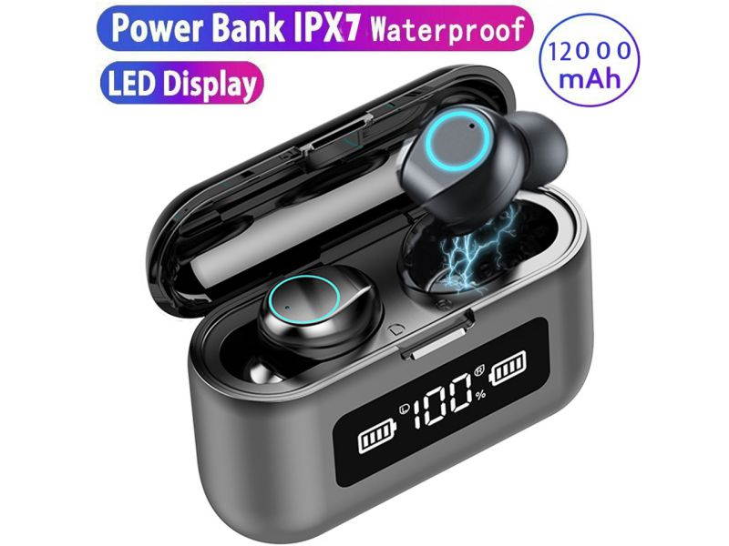 Wireless Earbuds, Bluetooth 5.0 Wireless Bluetooth Earbuds with 1200mAh Rechargeable Case, 220H Playtime Hi-Fi Stereo Sound Earbuds, Built-in Mic IPX7 Waterproof Earphones for Sports, Gym, Black