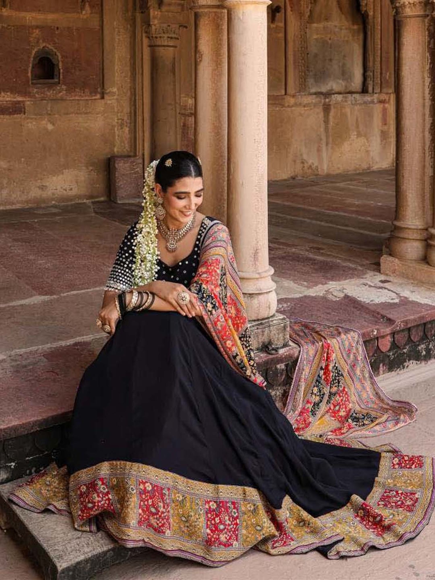 SCAKHI Black Lehenga Choli Set With Dupatta