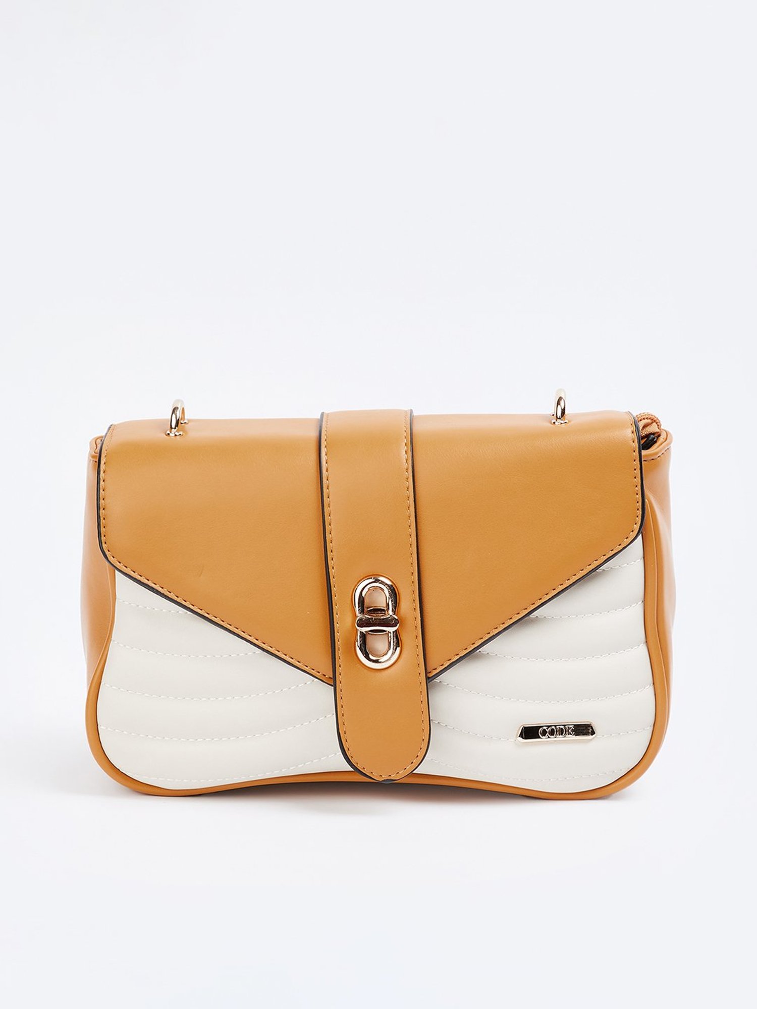 Elle Brown & White Textured Sling Handbag