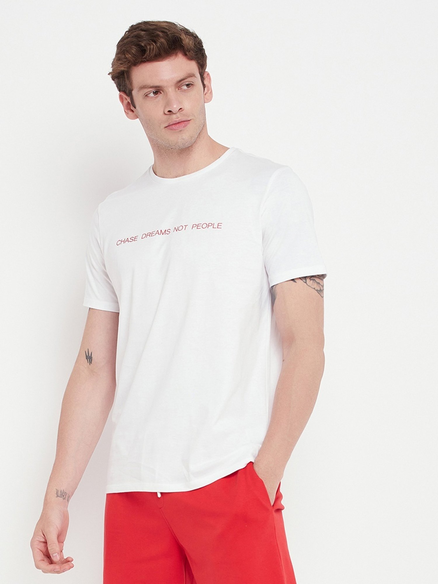 Edrio White Cotton Relaxed Fit Printed T-Shirt