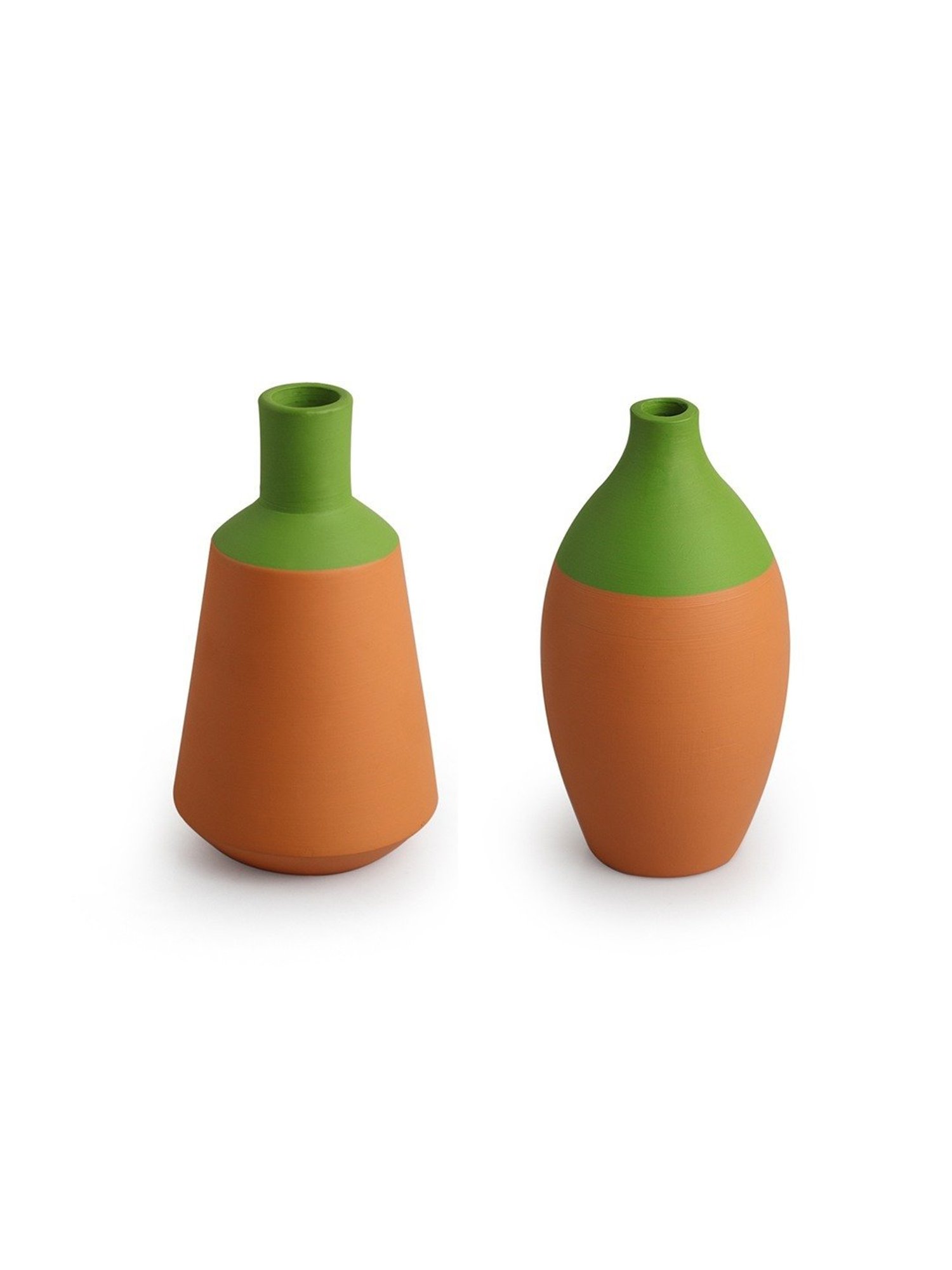 ExclusiveLane Floral Harmony Printed Green & Brown Terracotta Decorative Vases - Set of 2