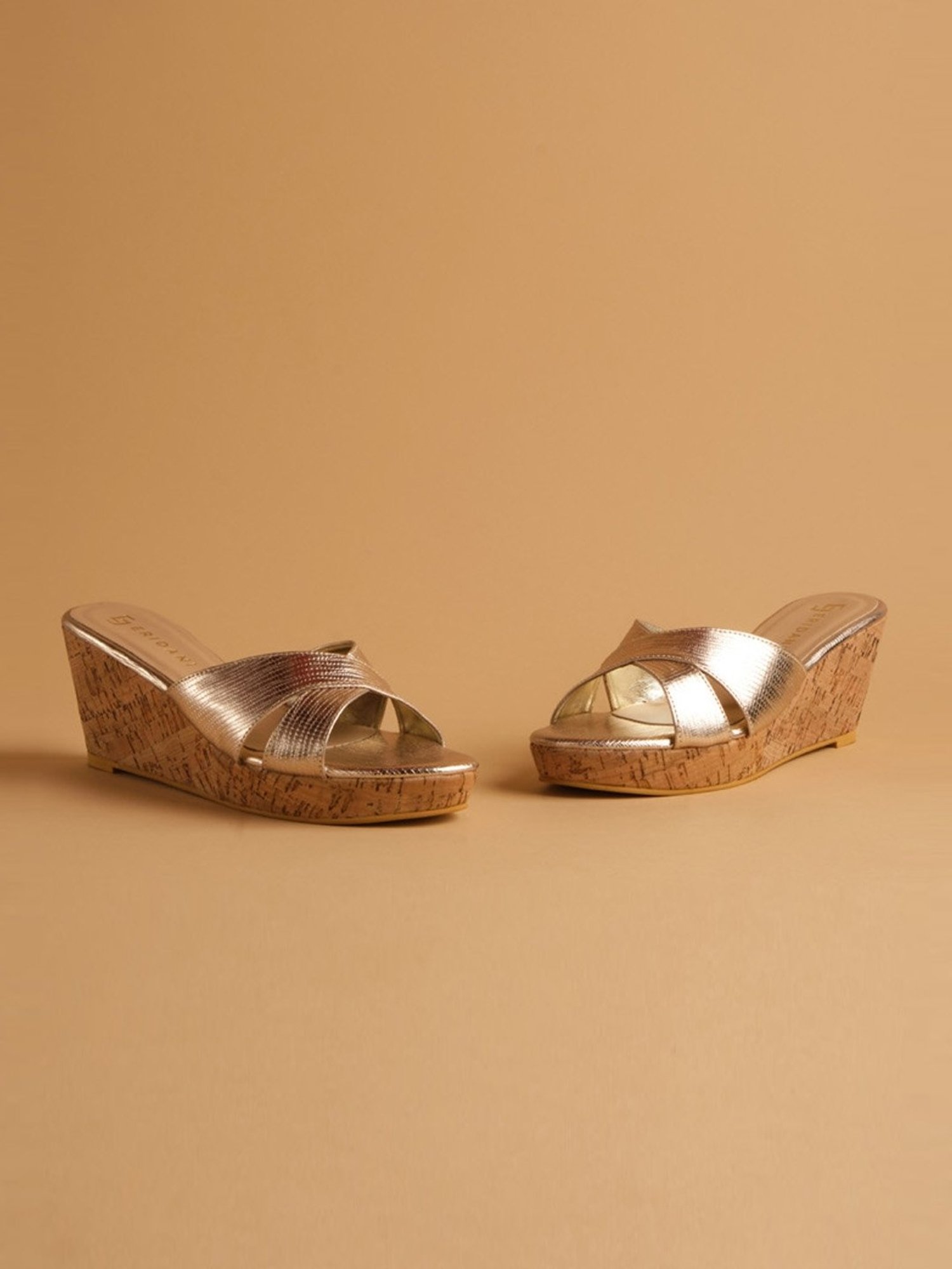 Eridani Women's Acacia Gold Cross Strap Wedges