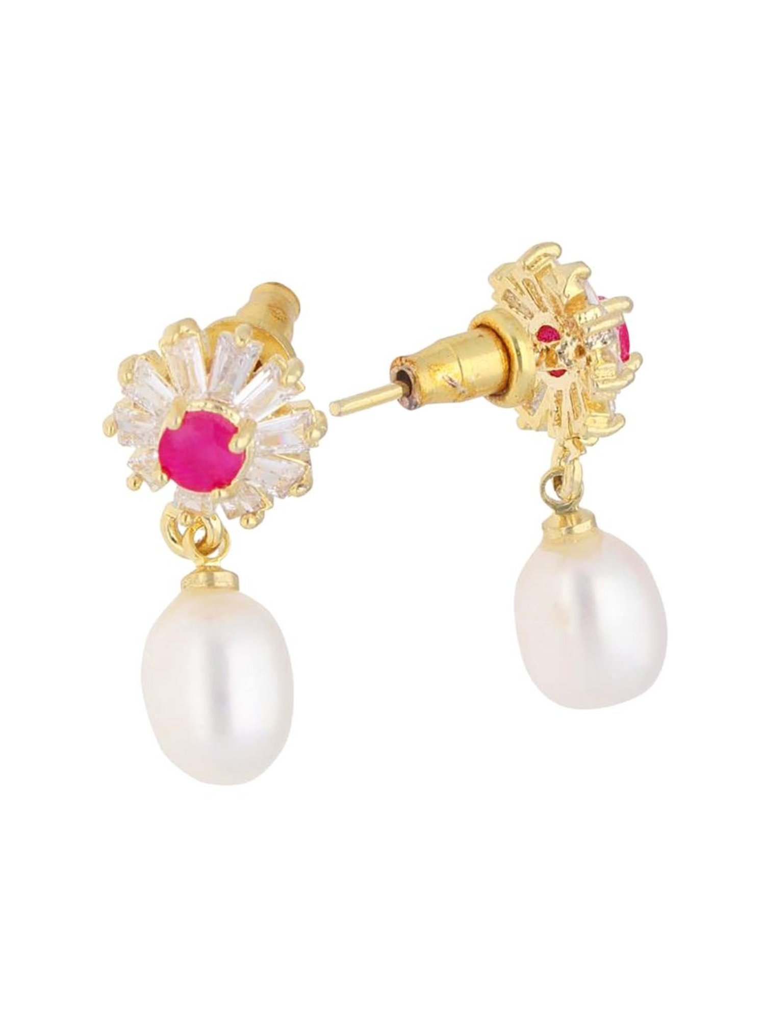 Sri Jagdamba Pearls Anahita Pink & Pearl White Alloy Drop Earrings
