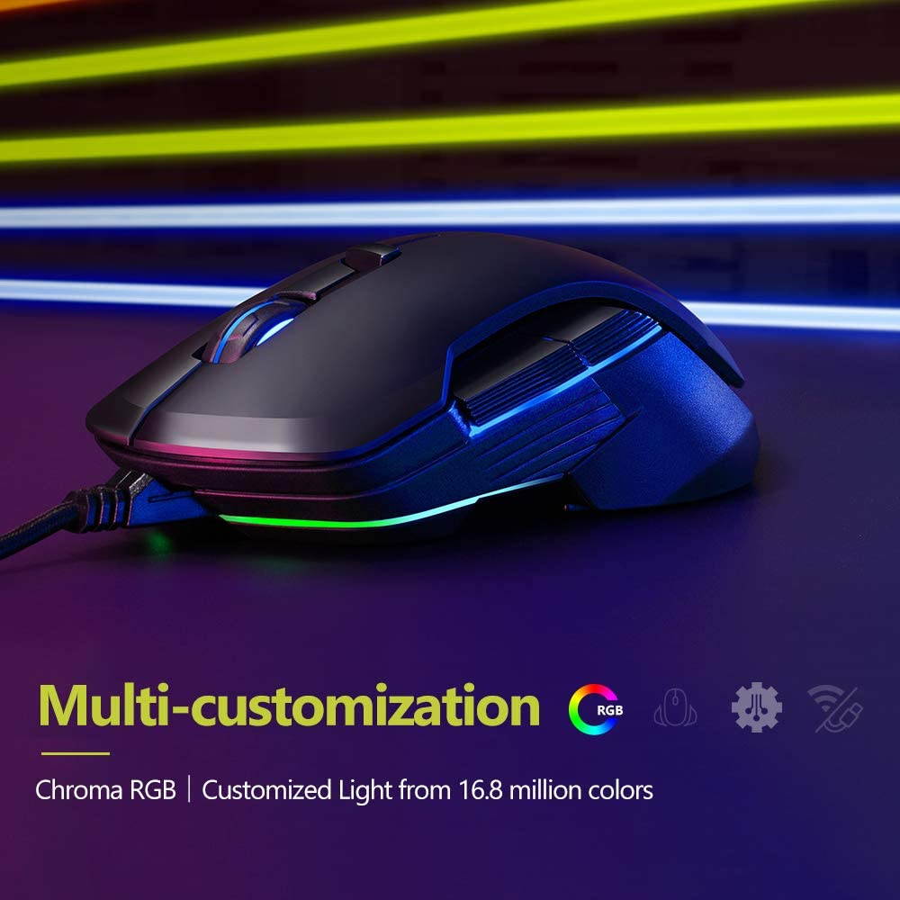 Yijianxi RGB game mouse,4000 DPI,7 programmable buttons and professional game software, ergonomic optical game mouse for Windows PC game player notebook (M625BU(3050)- black)