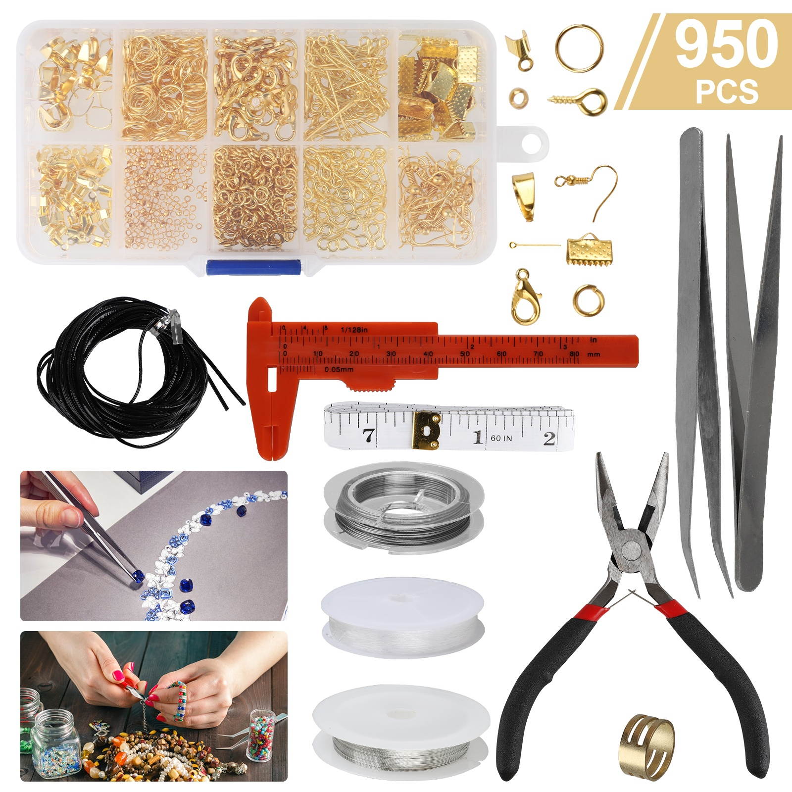 950PCS Earring Jewelry Making Kit Pliers Repair Tool Craft Supplies Starter Set