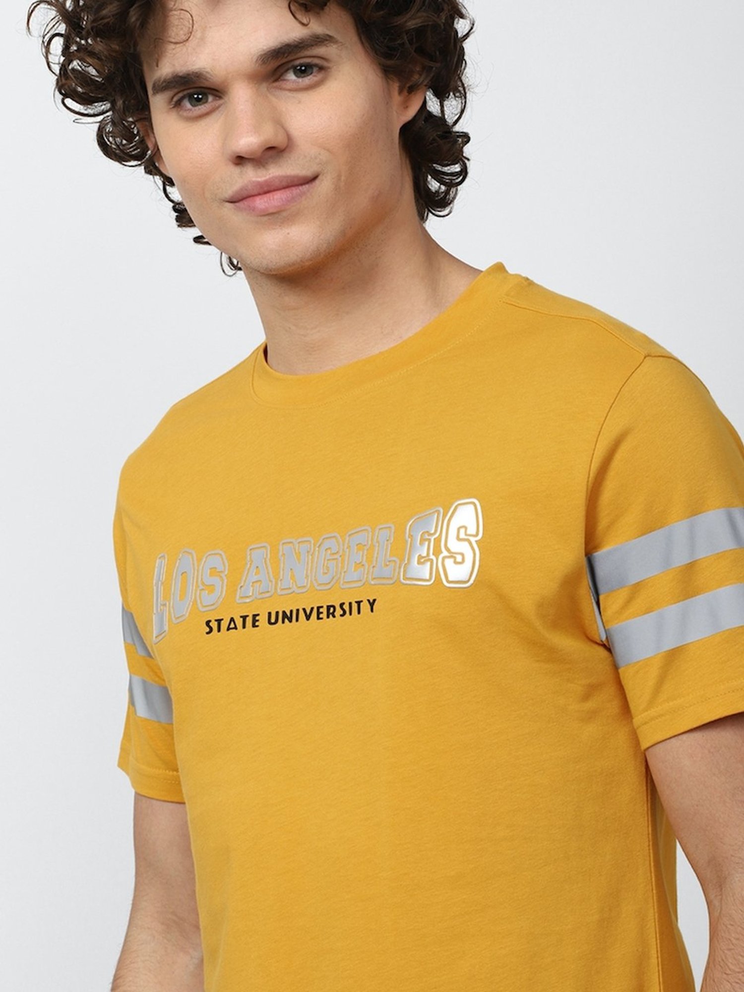 Forever 21 Yellow Cotton Regular Fit Printed T-Shirt