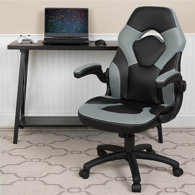 Flash Furniture CH-00095-GY-GG X10 Gaming Chair Racing Office Ergonomic Computer PC Adjustable Swivel Chair with Flip Up Arms Leather Soft, Gray & Black
