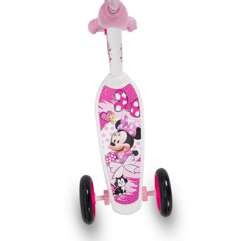 Huffy 28639 Disney Minnie Girls Kid Toddler Preschool 3 Wheel Ride On Kick Scooter Toy with Basket, For Ages 3 and Up, Pink/White