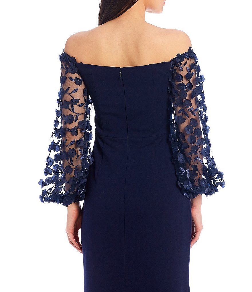 Eliza J Off-the-Shoulder 3D Fleur Applique Scuba Crepe Gown