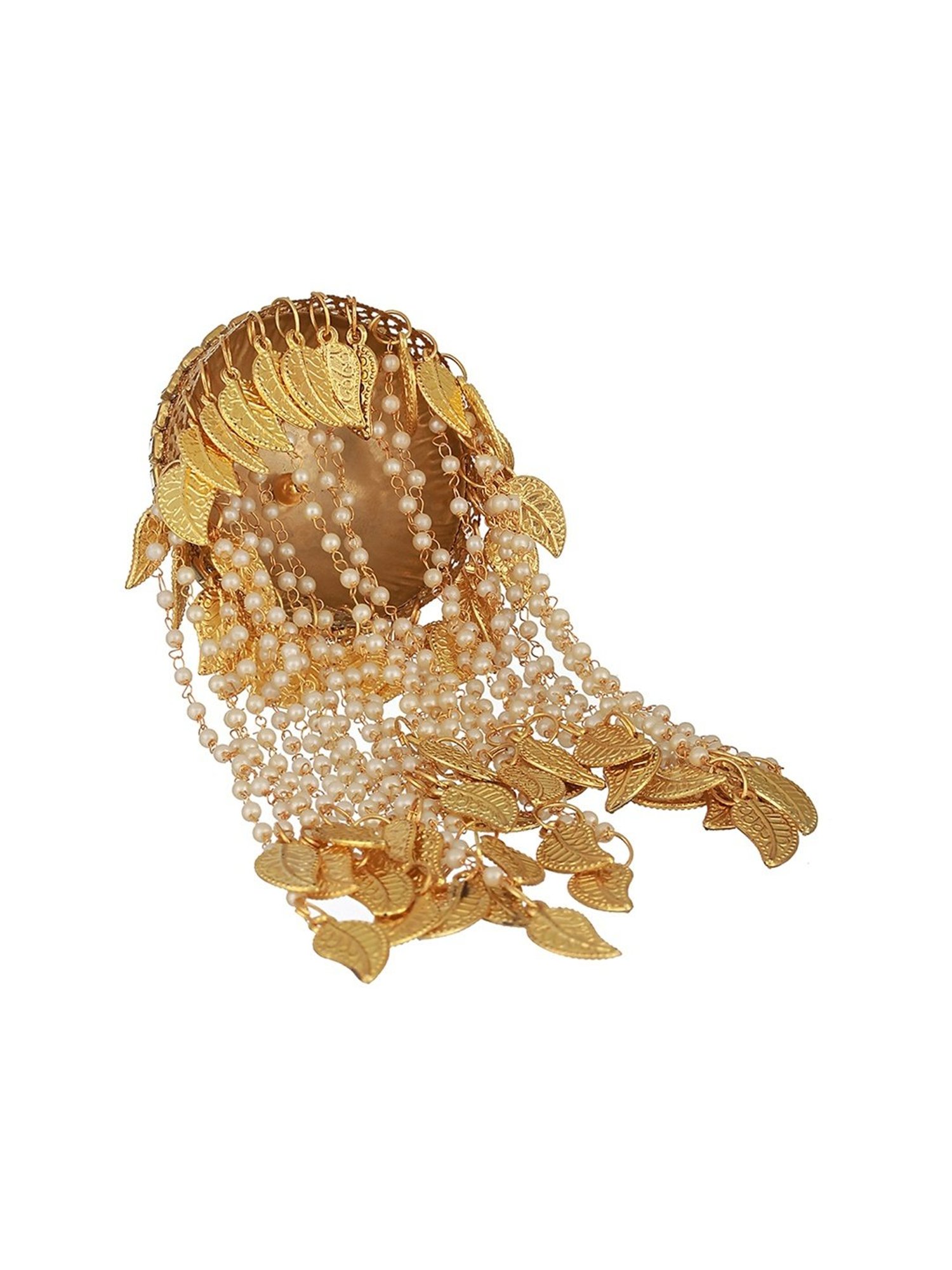 Aatmana Stone Studded & Pearl Beaded Bridal White Kaleera Bangle for Women (Set of 2) - One Size