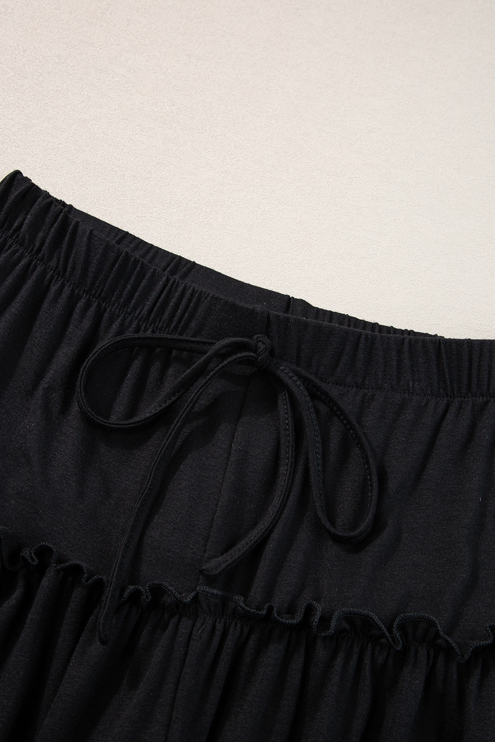 Black Frill Detail Drawstring High Waist Wide Leg Pants