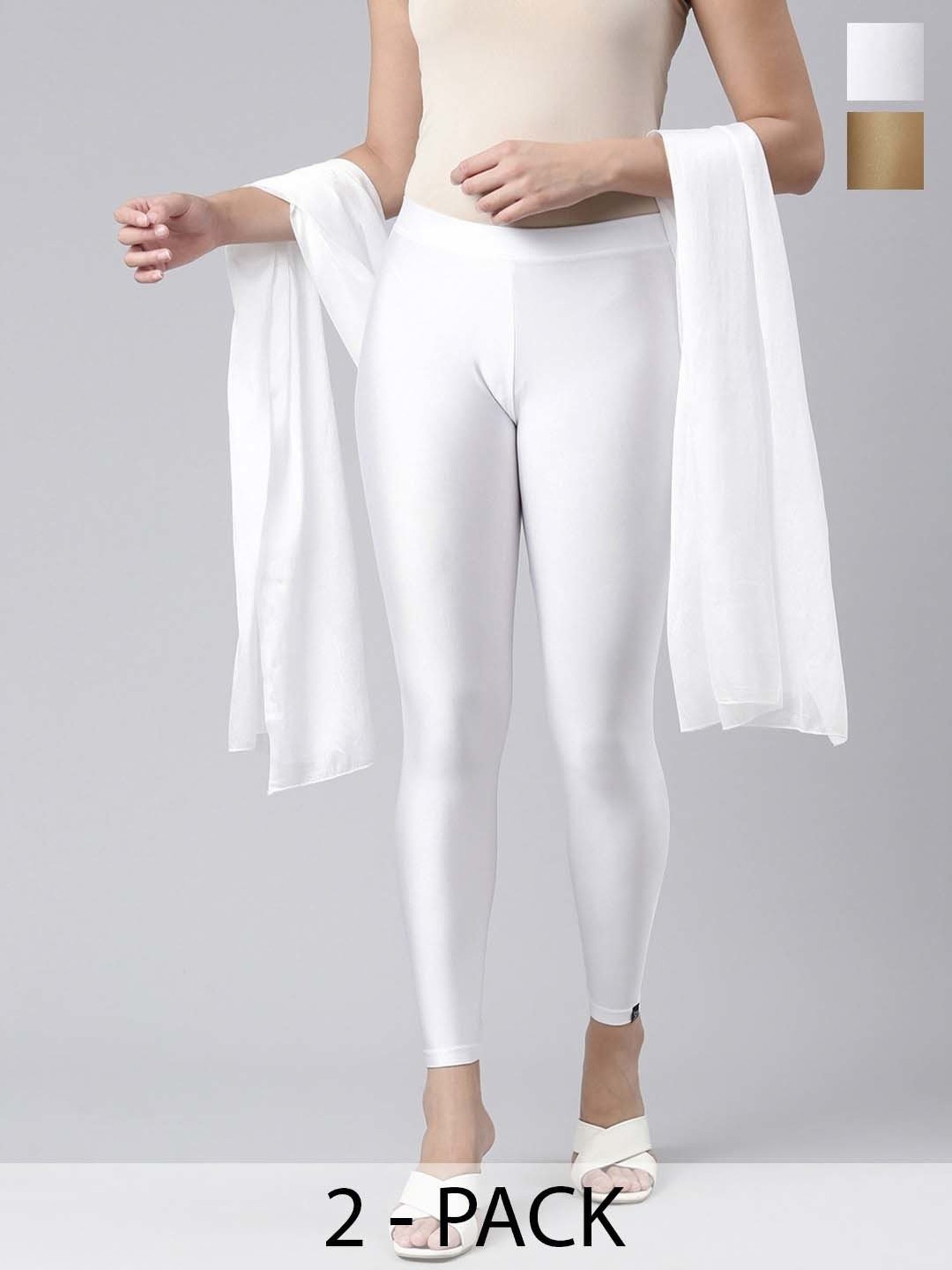 TWIN BIRDS White & Golden Plain Dupatta - Pack Of 2