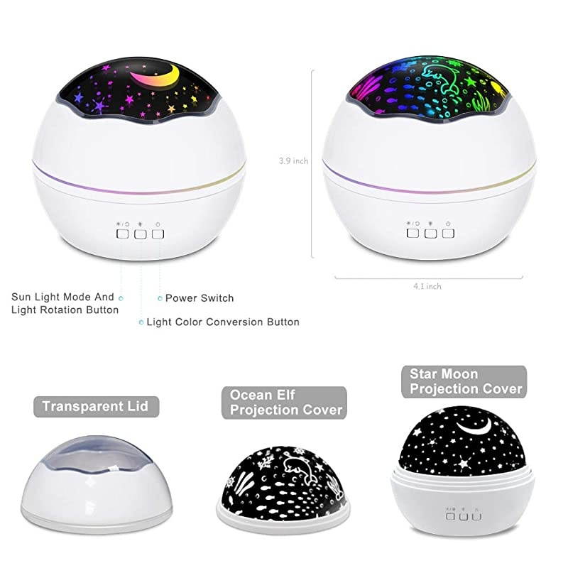 Star Projector Night Lights for Kids Led Multiple Colors 360 Degrees Rotating OceanCosmos Star Sky Night Lamp for Baby Bedroom White