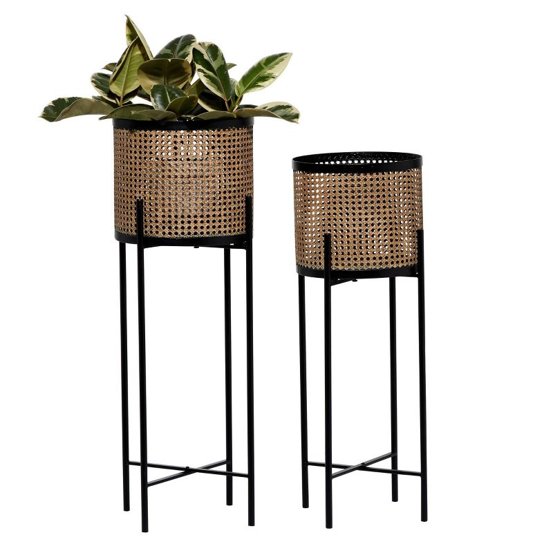 Set of 2 Indoor Metal Planters with Stand Brown/Black - Olivia & May