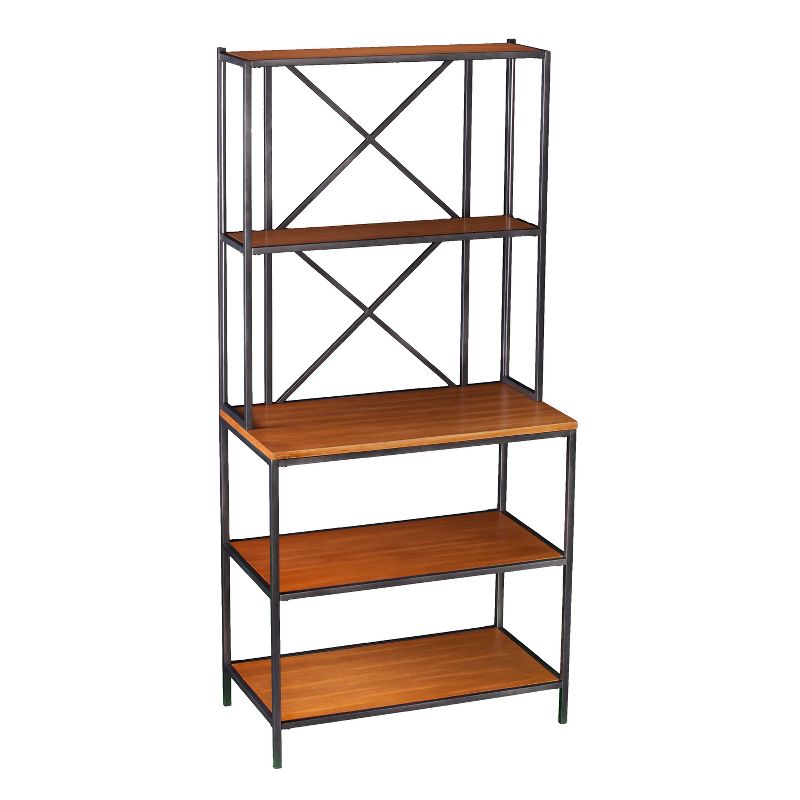 Chancellor Two-Tone Mixed Material Bakers Rack Black With Honey Pine Brown - Aiden Lane