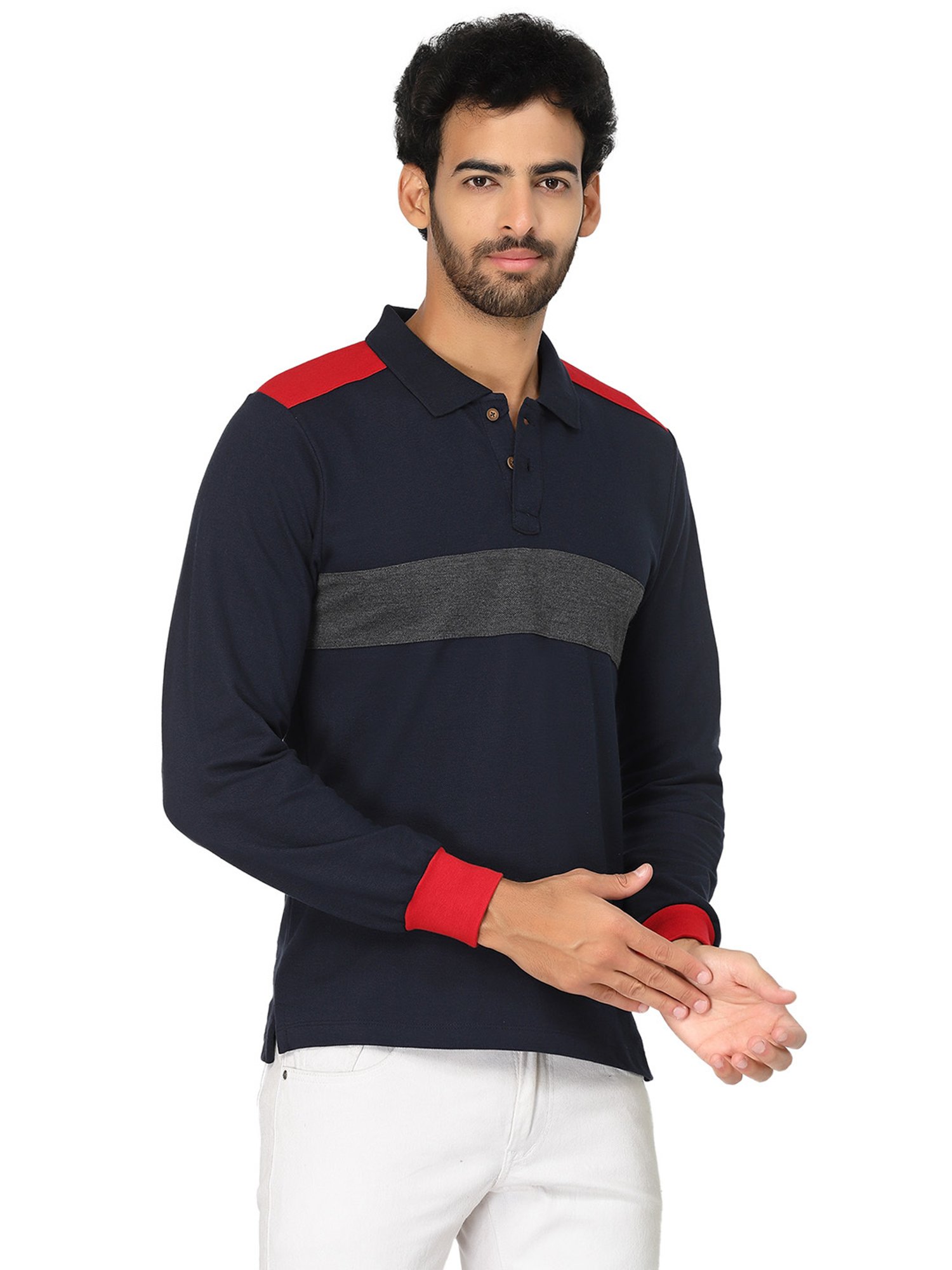 Kalt Navy & Dark Grey Regular Fit Polo T-Shirt