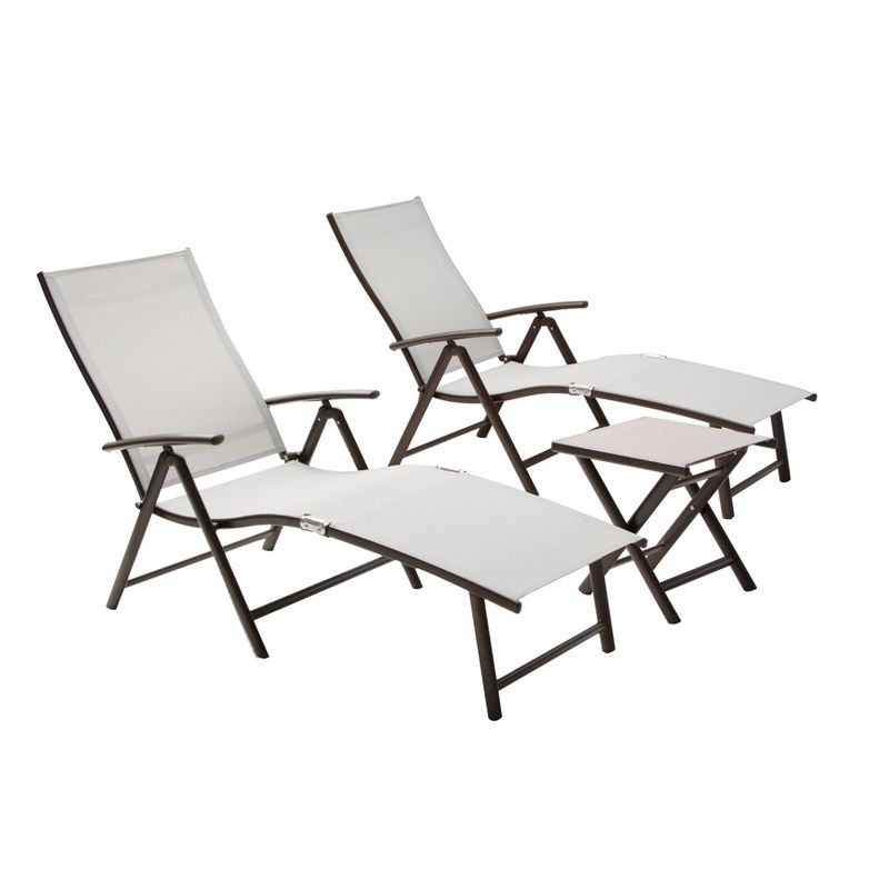 3pc Set with Outdoor Aluminum Adjustable Chaise Lounge & Table Set - Light Gray - Crestlive Products