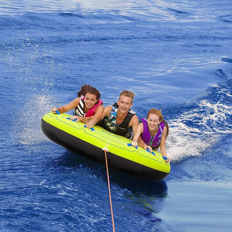 Airhead 75" Deck Shell 3 Rider Inflatable Towable Boating Lake Water Tube with 6 Nylon Handles, 2 Nylon Straps, and Tow Point